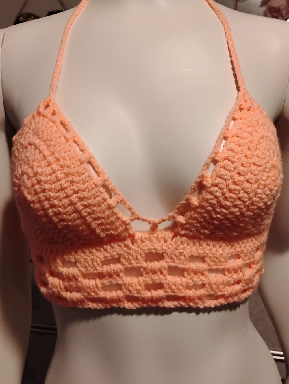 Handcrafted Peach Crochet Bralette - Women Intimates